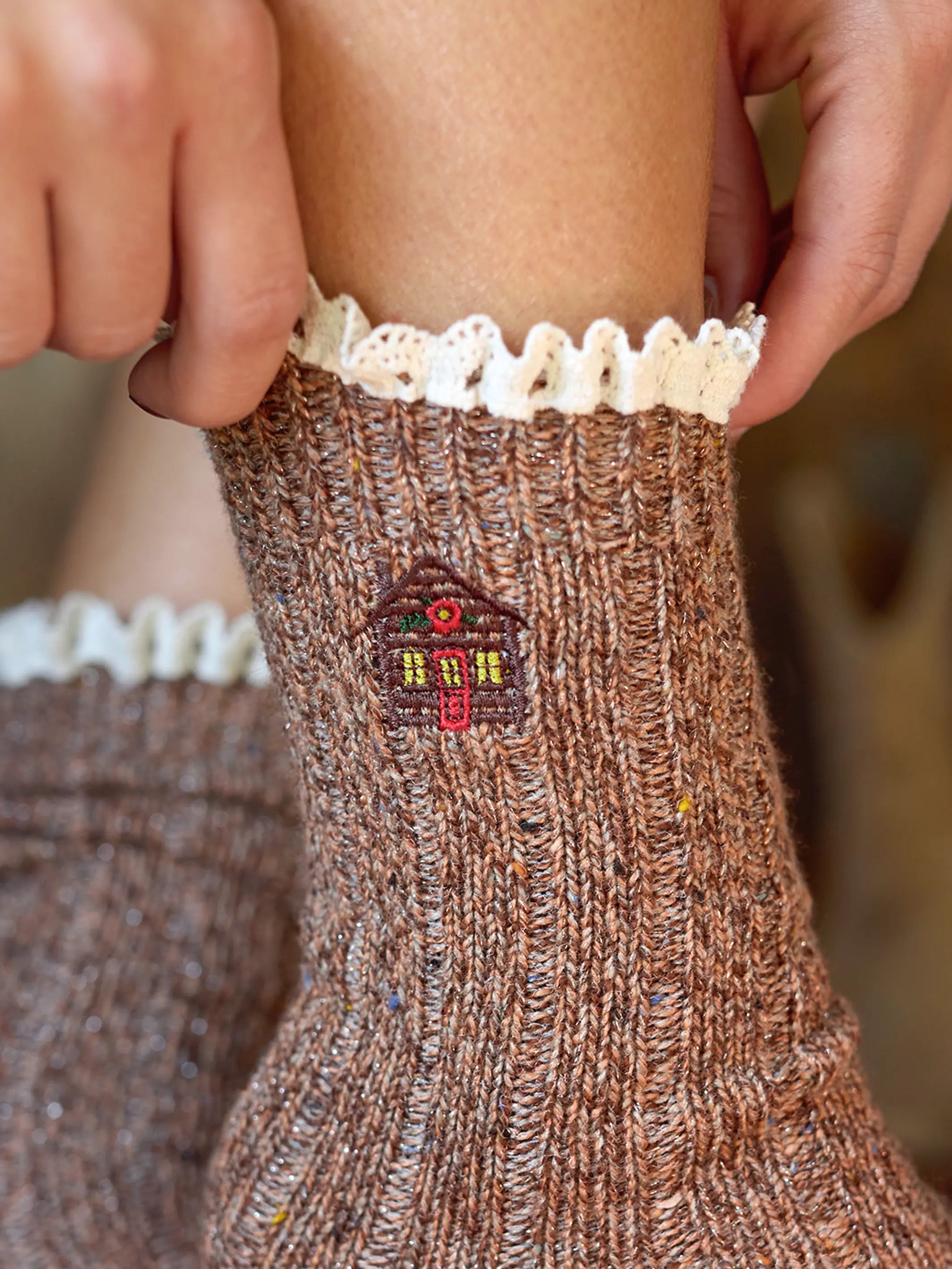 Little Things Embroidered Socks - Cabin
