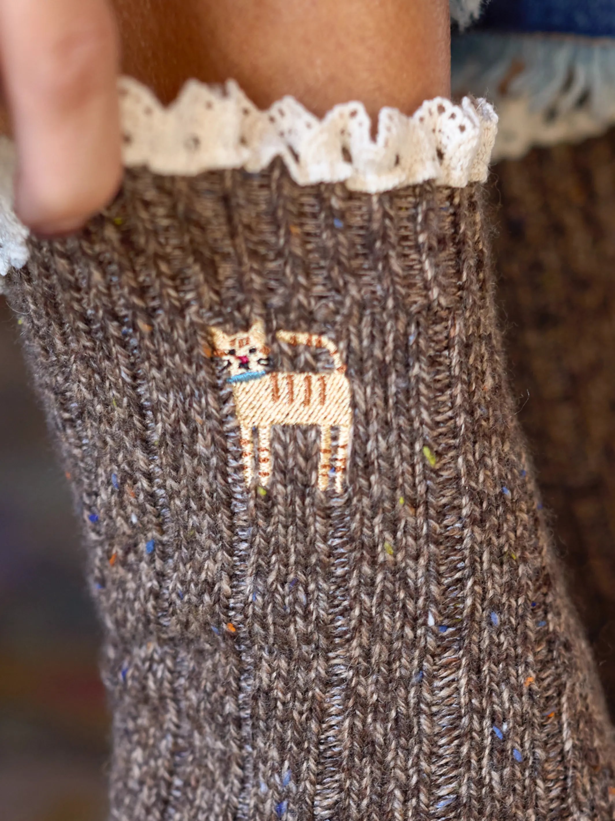 Little Things Embroidered Socks - Cat