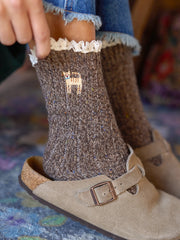 Little Things Embroidered Socks - Cat