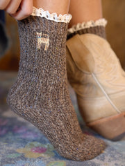 Little Things Embroidered Socks - Cat