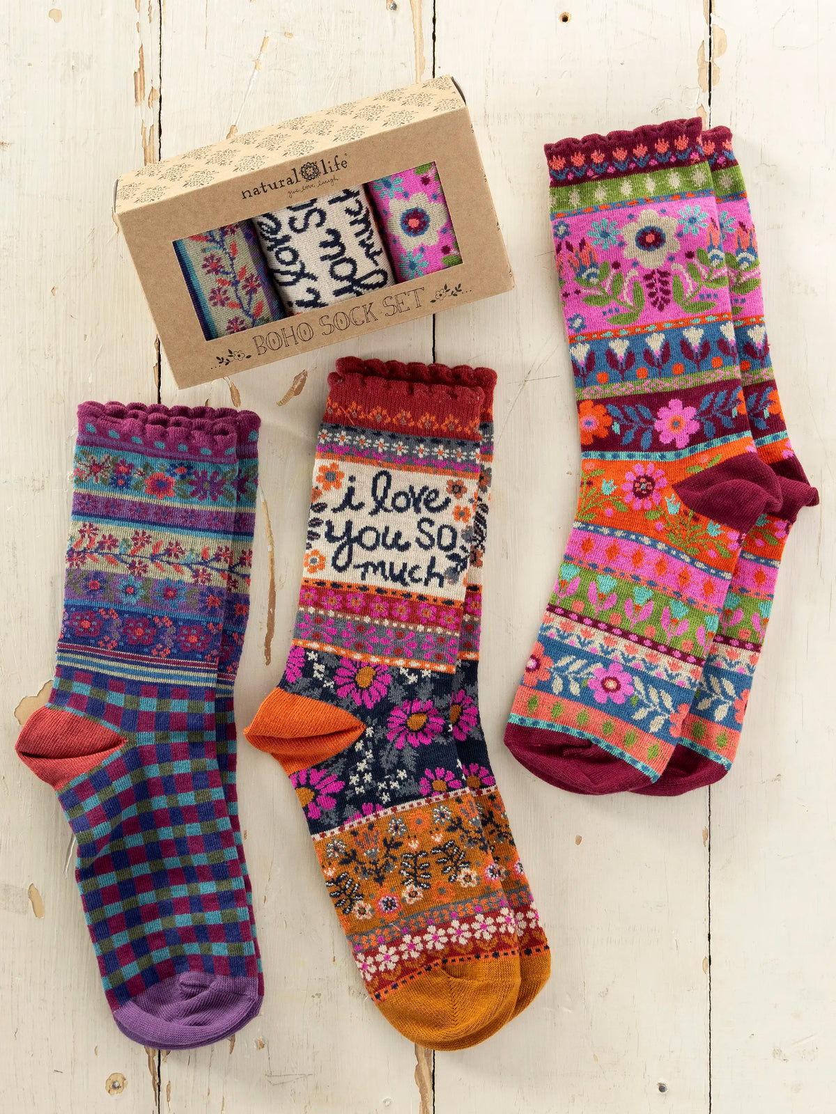 Boxed Boho Sock Set, Set of 3 - I Love You So Much