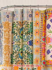 Boho Shower Curtain - Light Blue Grey Folk Flower