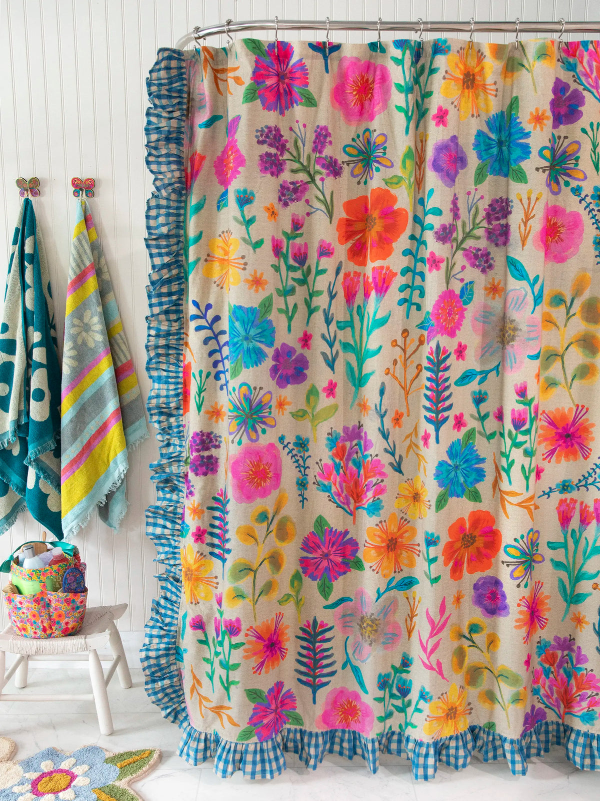 Boho Shower Curtain - Rainbow Garden Cream