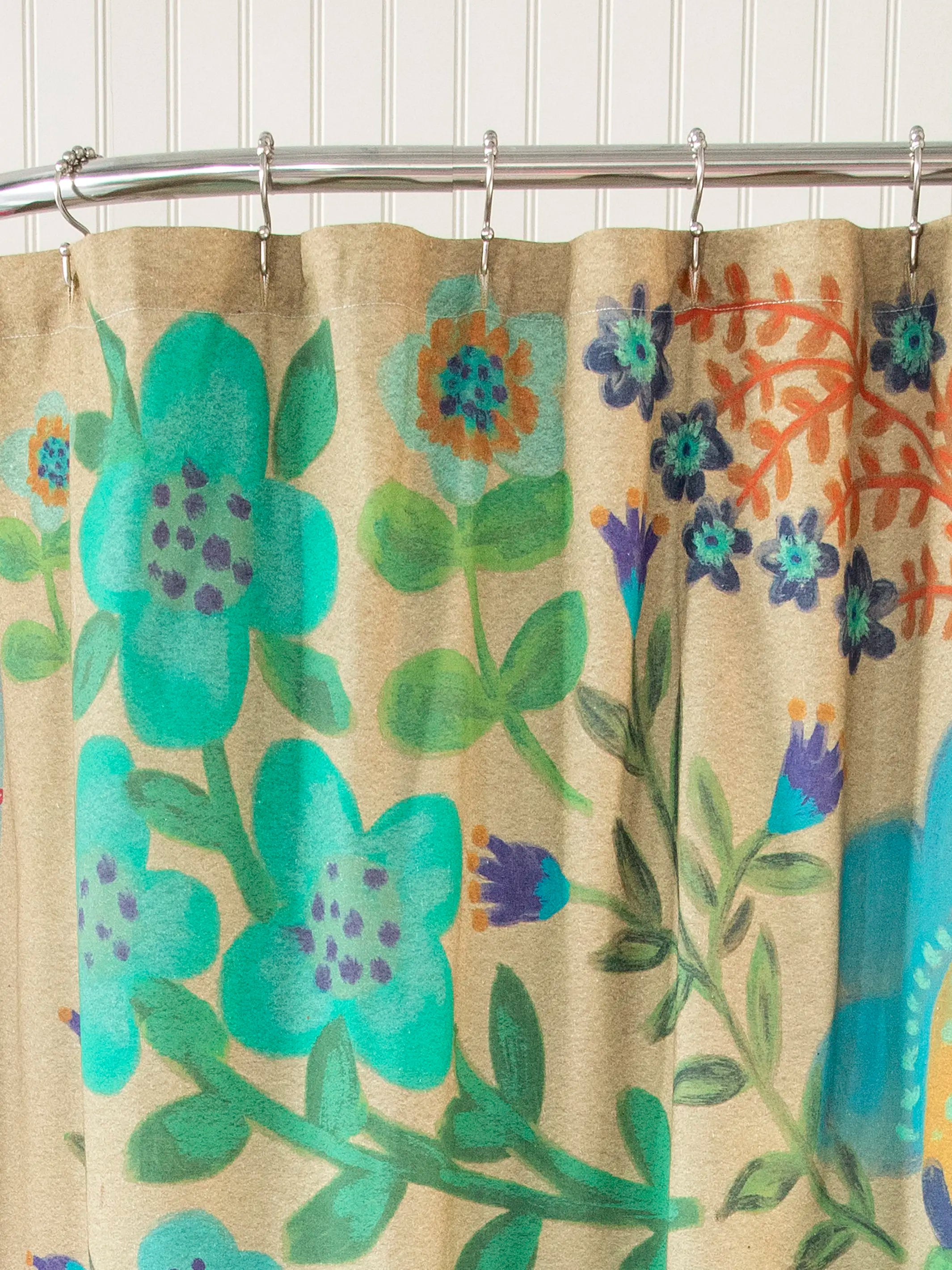 Boho Shower Curtain - Tan Folk Flower