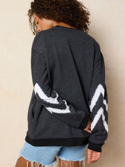 Comfy Crewneck Sweatshirt - Charcoal Chevron