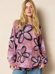 Taylor Oversized Cotton Sweater - Plum Flower Tie-Dye