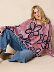 Taylor Oversized Cotton Sweater - Plum Flower Tie-Dye