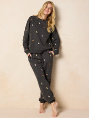 Fave Little Things Embroidered Jogger Pants - Charcoal Dogs