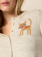 Intarsia Icon Cardigan Sweater - Cream Cat