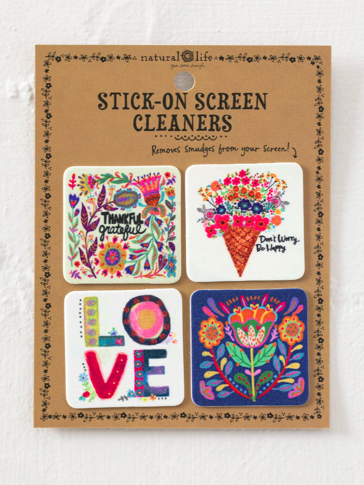 Stick-On Screen Cleaner, Set of 4 - Thankful Grateful