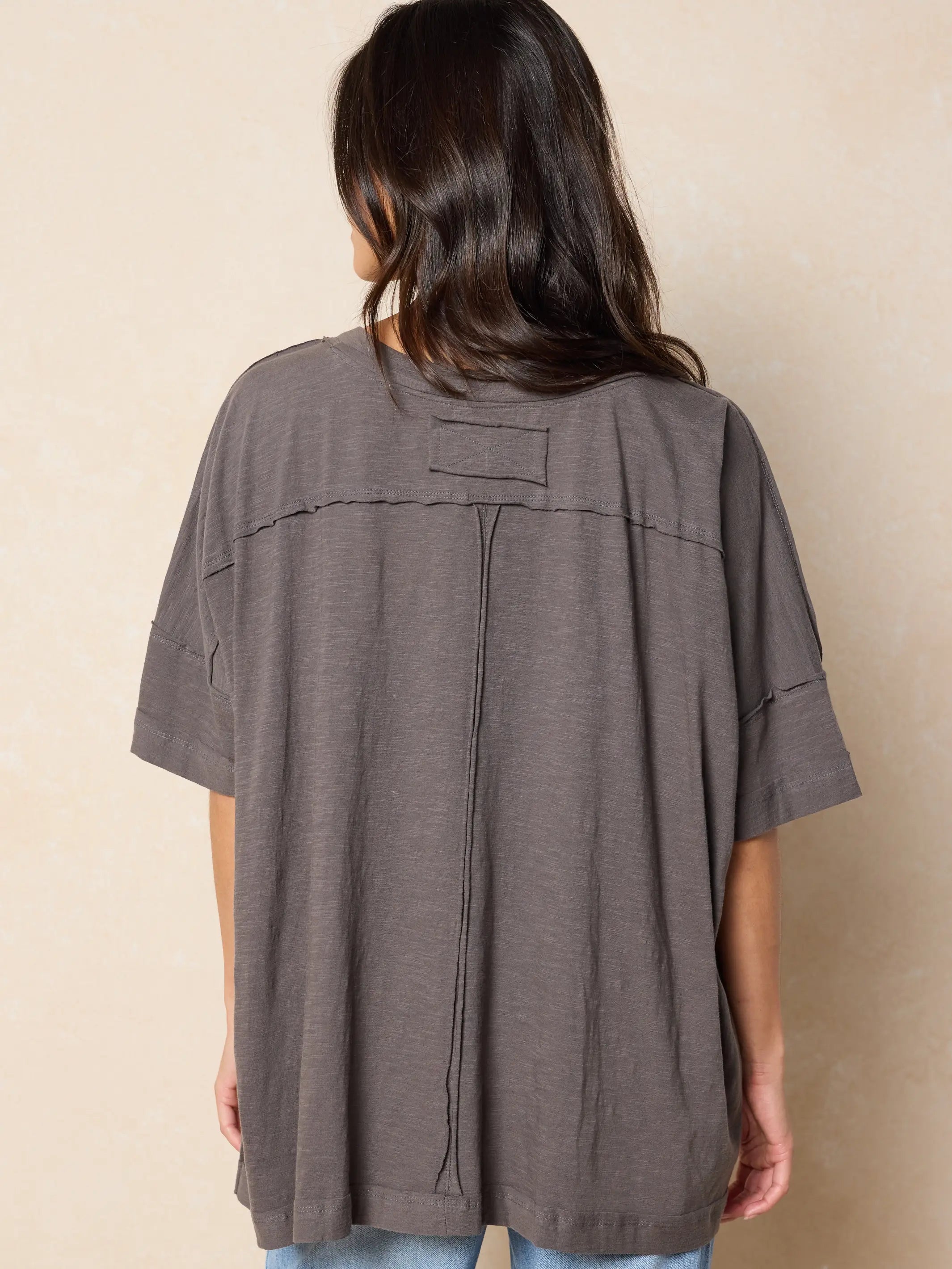 Embroidered Oversized Cotton Tee - Washed Black