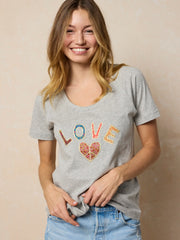 Boho Cotton Applique Tee - Heather Grey Love
