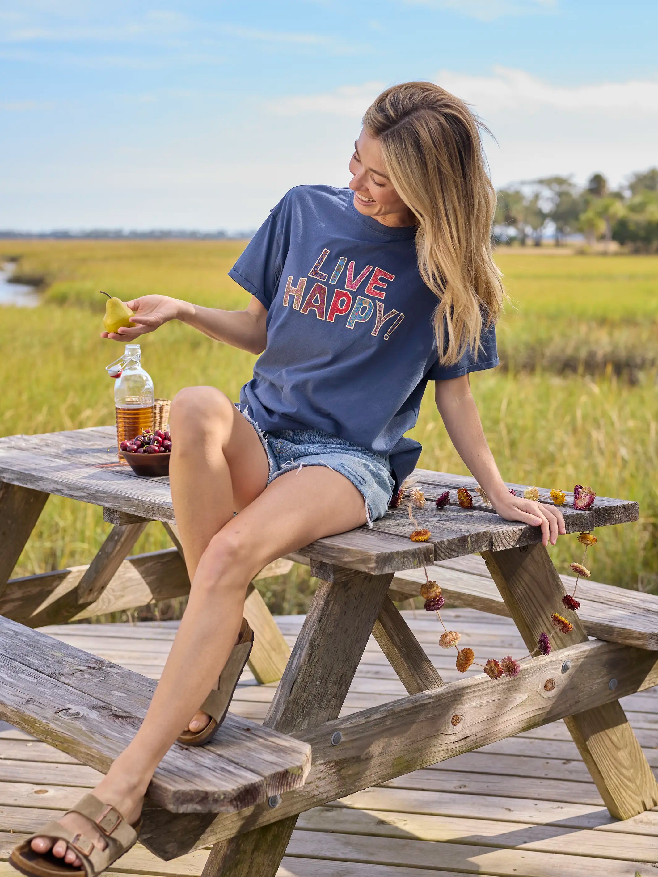 Take It In Cotton Applique Tee - Live Happy