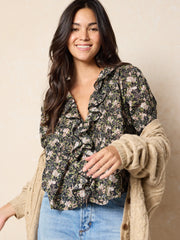 My Favorite Cotton Top - Black Flung Floral