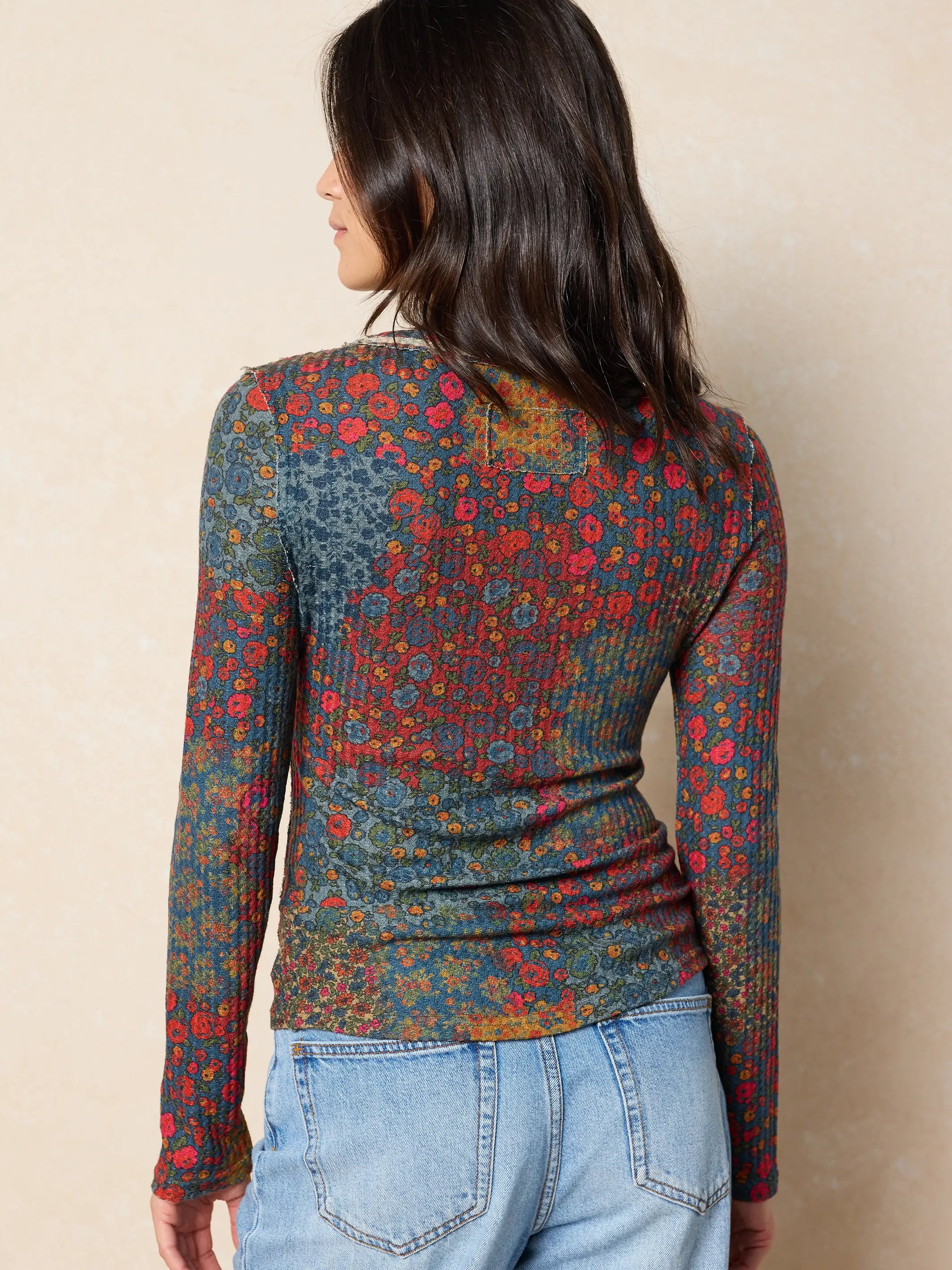 Brooklyn Raw Edge Thermal Top - Navy Prairie Patchwork