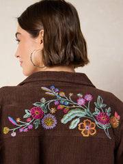 Cutest Embroidered Corduroy Shirt - Brown Floral