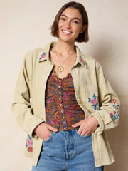Cutest Embroidered Corduroy Shirt - Cream Floral