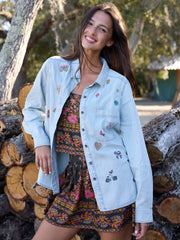 Fave Little Things Embroidered Shirt - Light Wash Denim
