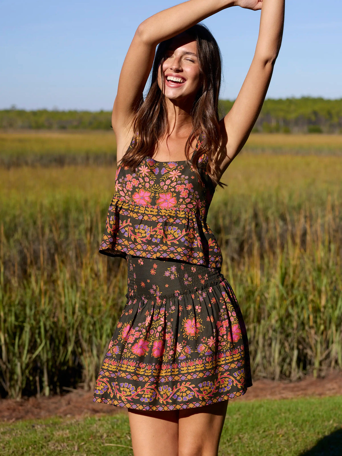 Malia Mini Skirt - Blooming Bandana Charcoal