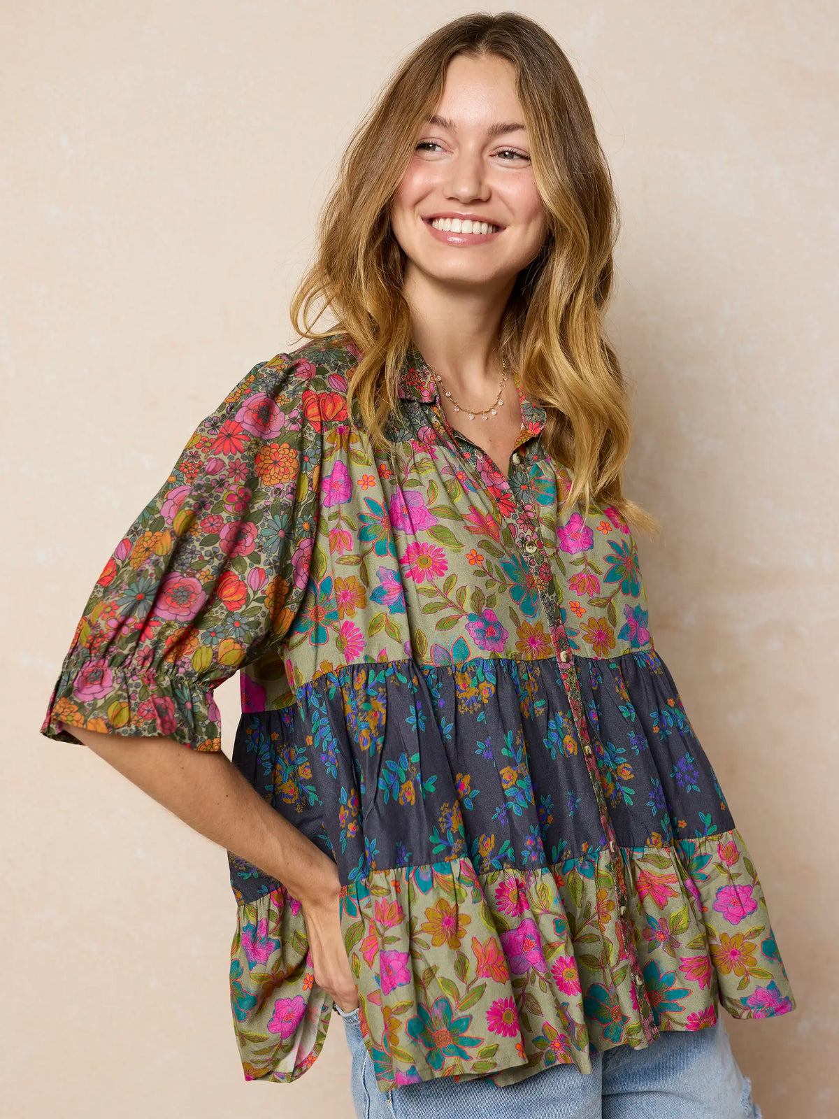 Chasing Blossoms Swing Top - Drawn Garden Multi