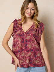 Ramona Sleeveless Top - Mauve India Vines