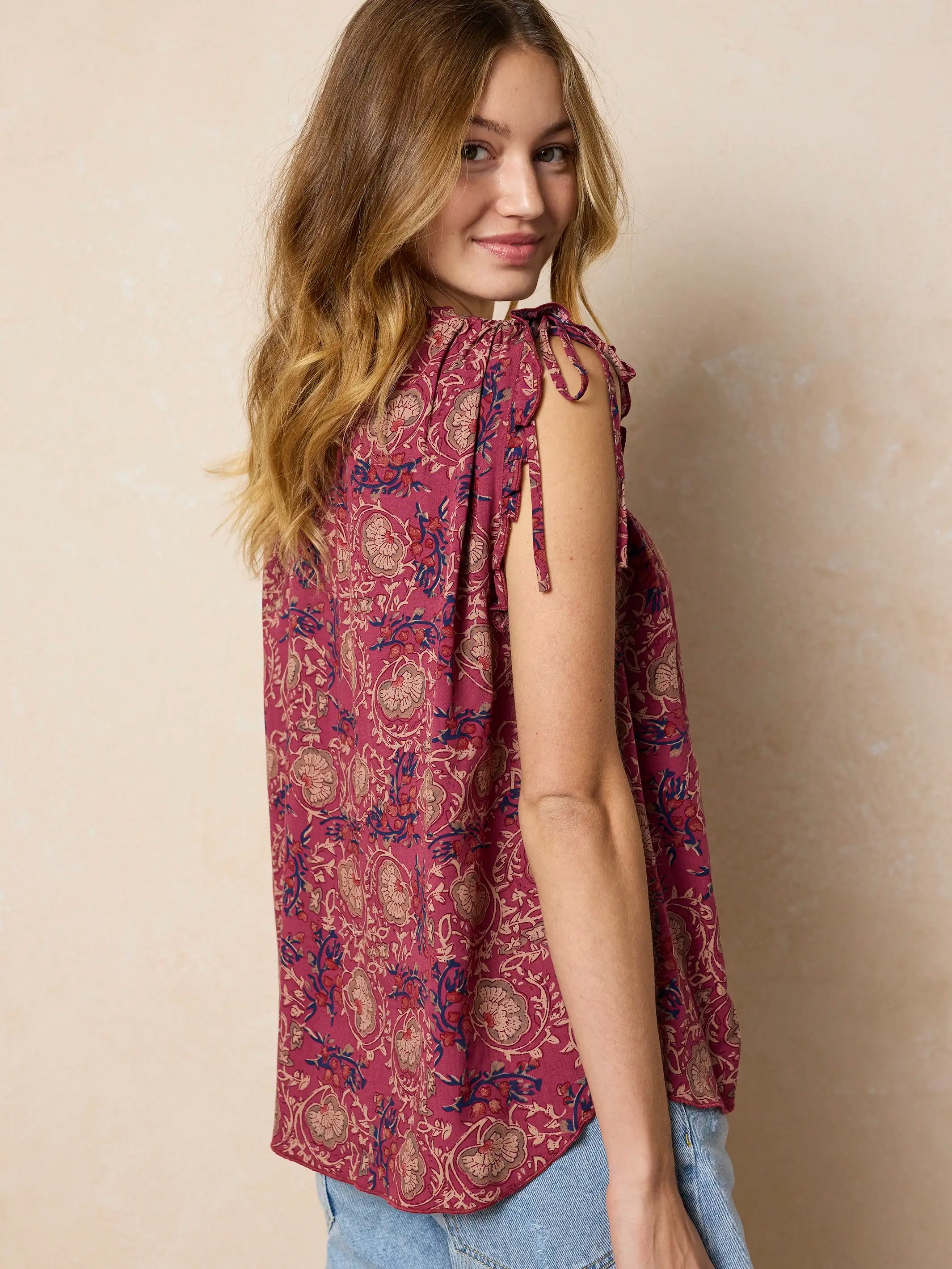 Ramona Sleeveless Top - Mauve India Vines