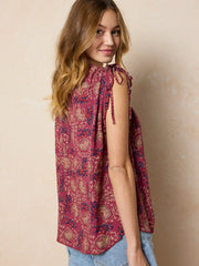 Ramona Sleeveless Top - Mauve India Vines