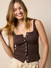 Pretty Pointelle Tank - Brown