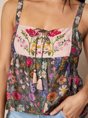 Cami Tie-Front Top - Flung Floral Wildflowers
