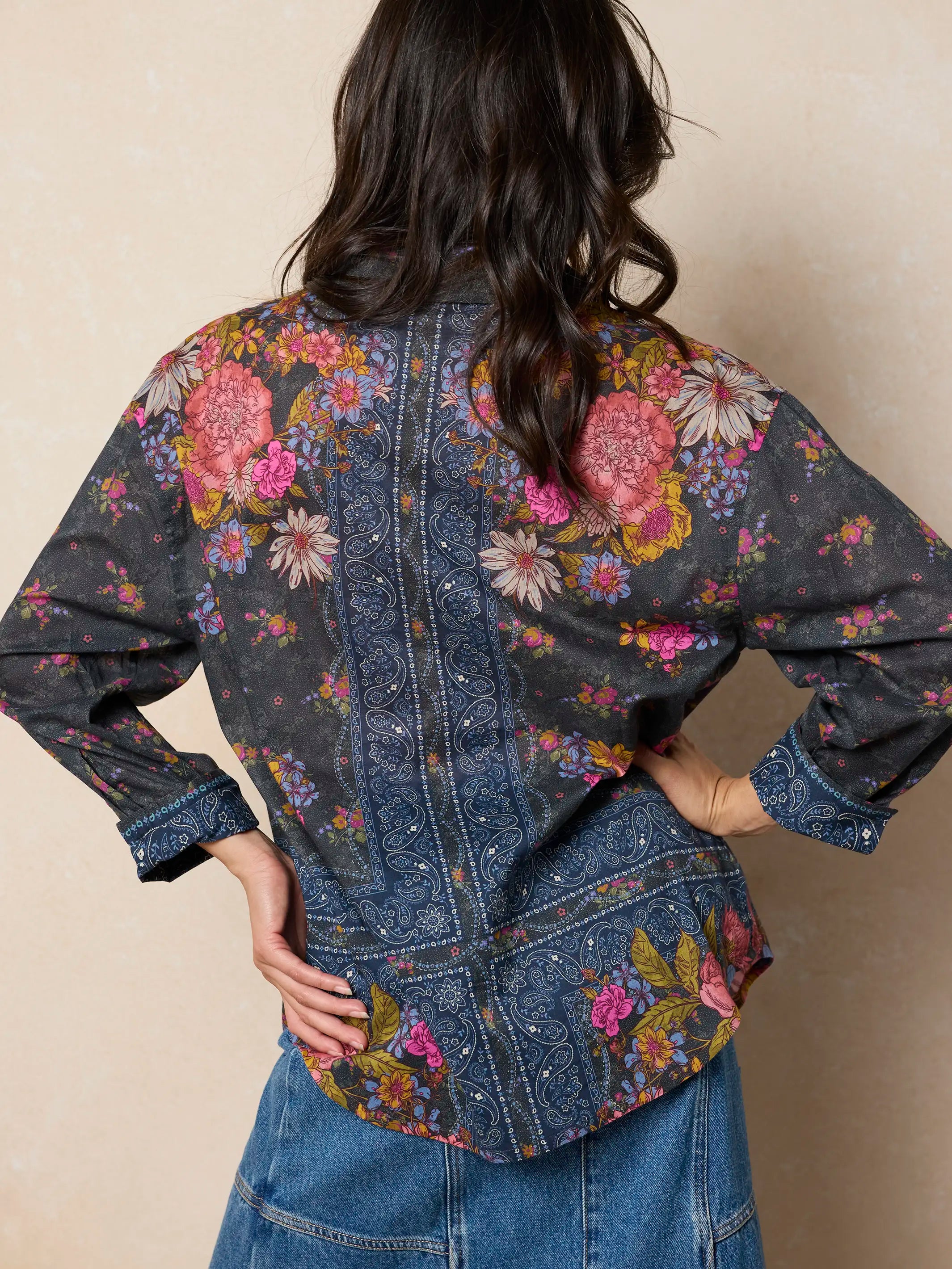 Barcelona Cotton Button Down - English Garden Charcoal