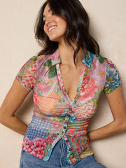 Carina Mesh Short Sleeve Top - Vintage Treasure Pink