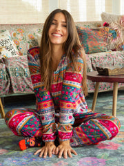 Fleece Onesie Pajamas - Magenta Border Print